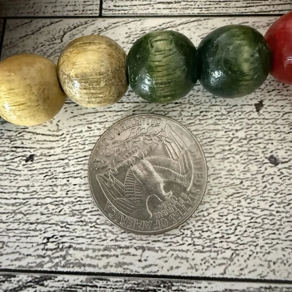 Vintage 9 ft WOODEN BEAD Christmas Tree Garland Strands Multi-Color LOT OF 2